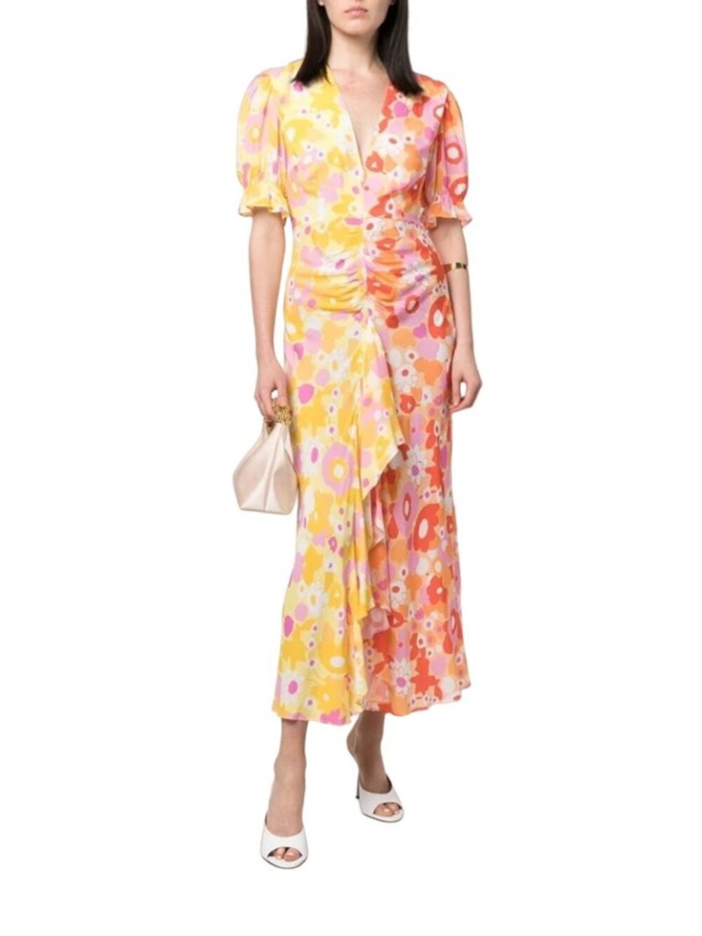 Rixo Ariel Colorblock Maxi Dress in Yellow Floral 8 Womens Sheath Cocktail